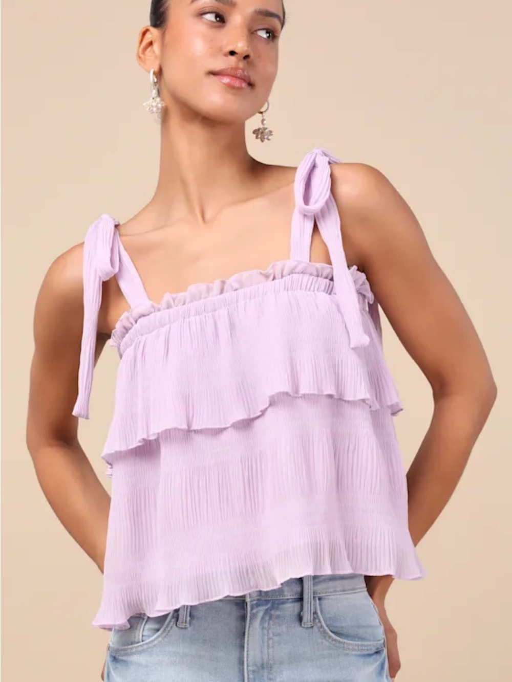 Lulus Tiers to Summer Lavender Tie-Strap Tiered Tank Medium NWOT